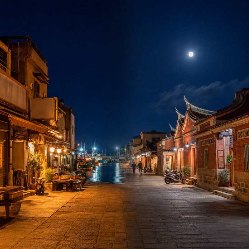 澎湖金門離島夜間街景拼接,外送茶定點茶外島導覽視覺意象